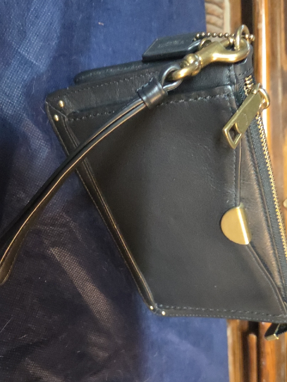 Black Leather Wristlet with Gold Hardware - Womens Bag